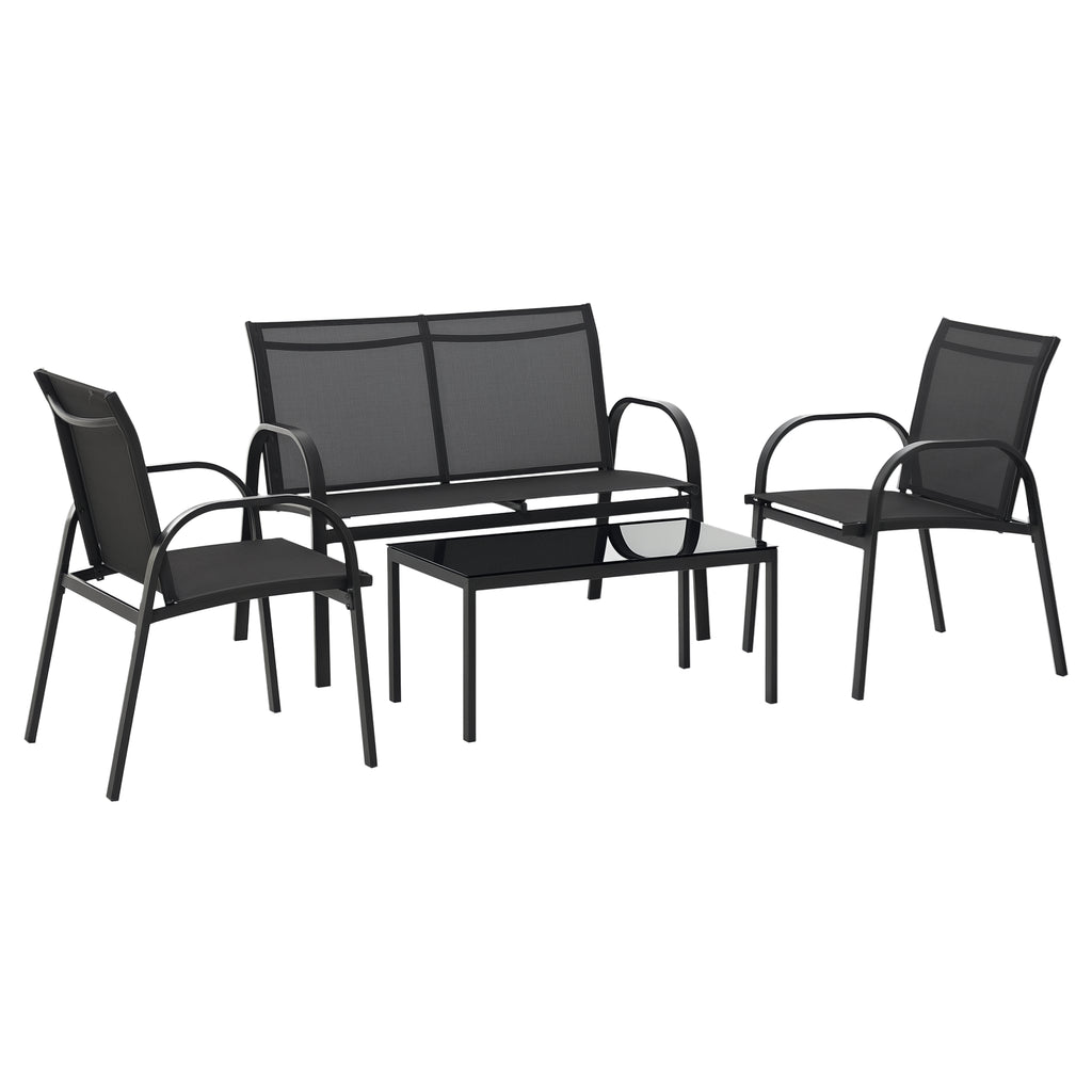 4-Piece Patio Furniture Set Garden Conversation Set with Loveseat, Single Chairs and Coffee Table for Backyard Poolside Balcony