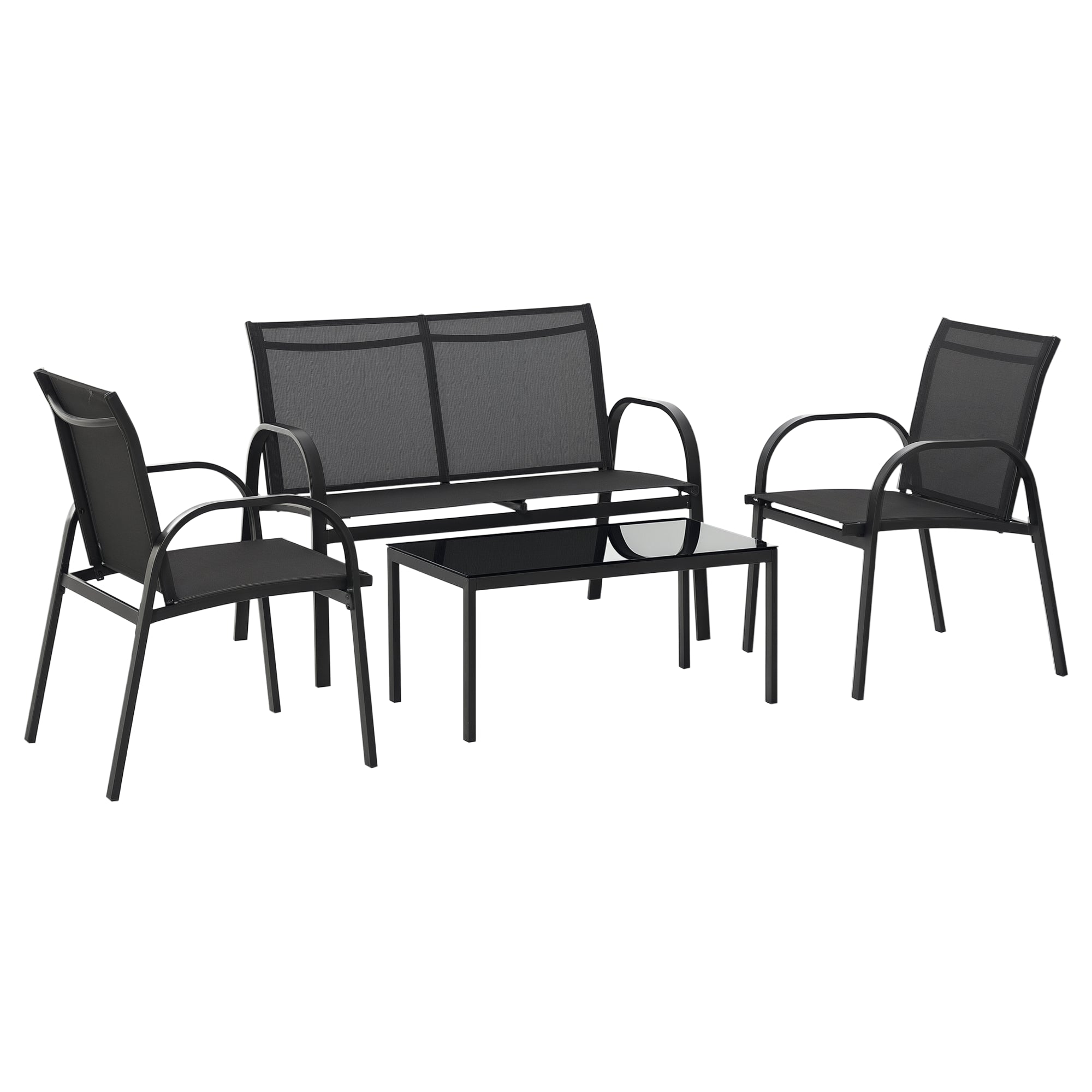 4-Piece Patio Furniture Set Garden Conversation Set with Loveseat, Single Chairs and Coffee Table for Backyard Poolside Balcony
