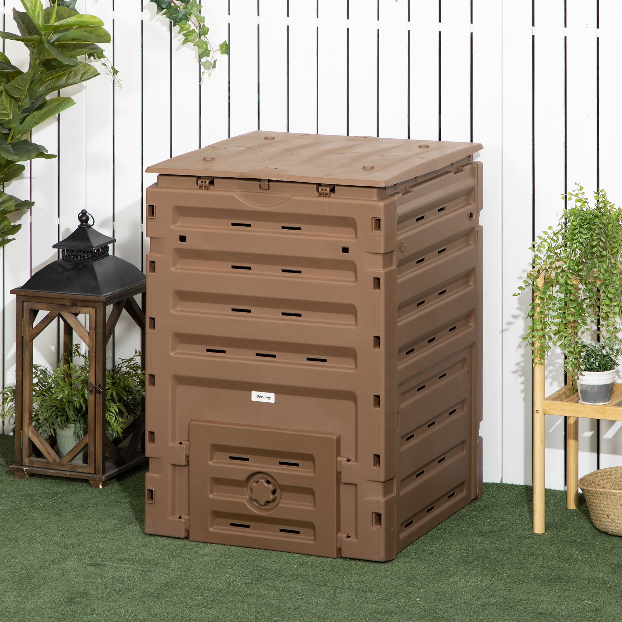 Compost Bin, Garden Composter with 80 Vents and 2 Doors, 120 Gallon (450L), Brown