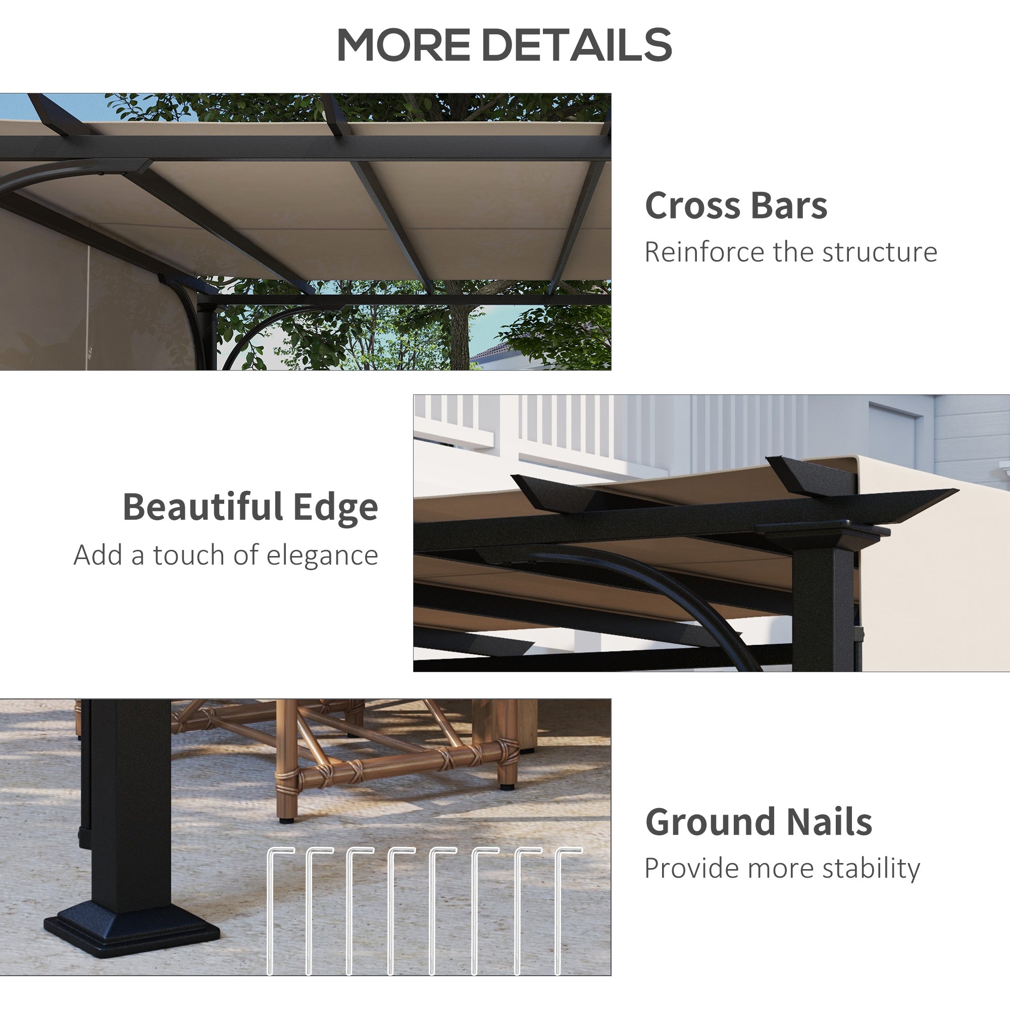 10' x 10' Outdoor Pergola Patio Gazebo Canopy Sun Shelter, Steel Frame, Beige
