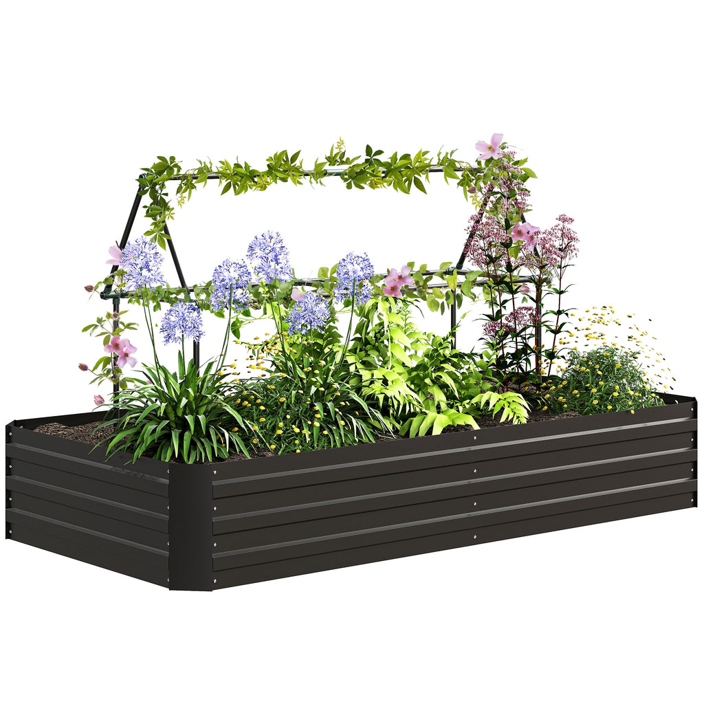6' x 3' x 1' Raised Garden Bed with 2 Trellis Tomato Cages, Steel Frame Elevated Planter Box, Black