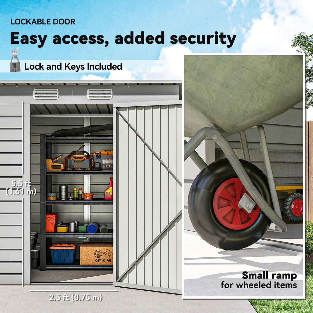 6 x 4FT Galvanized Garden Storage Shed, Metal Outdoor Shed with Double Doors and 2 Vents, Light Grey