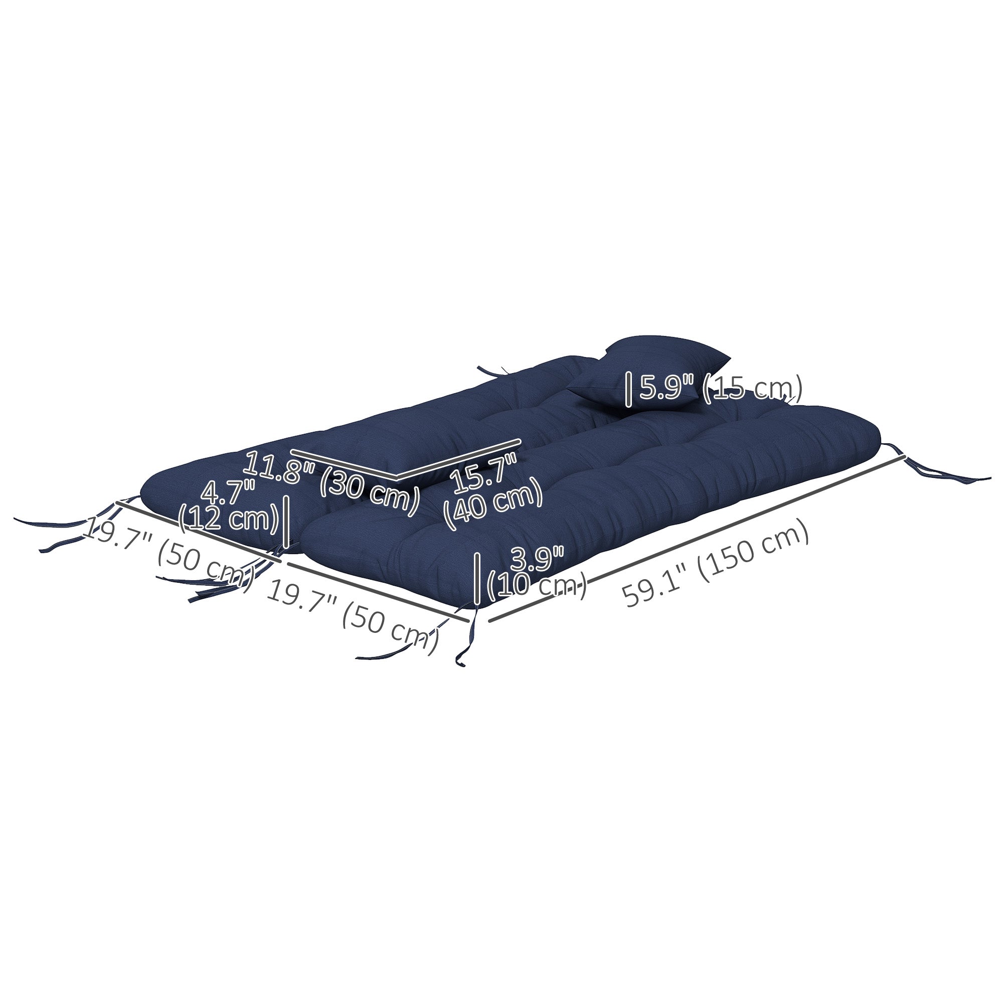 4-Piece Back and Seat Cushion Pillows Replacement and Pillows, Patio Chair Cushions Set with Ties, Navy Blue