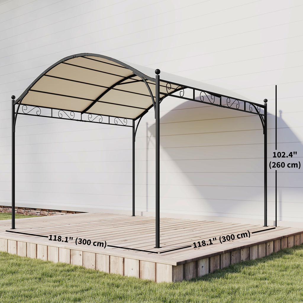 10' x 10' Outdoor Pergola with UV30+ Canopy Galvanized Steel Frame Sun Shade with Arched Top, Cream White