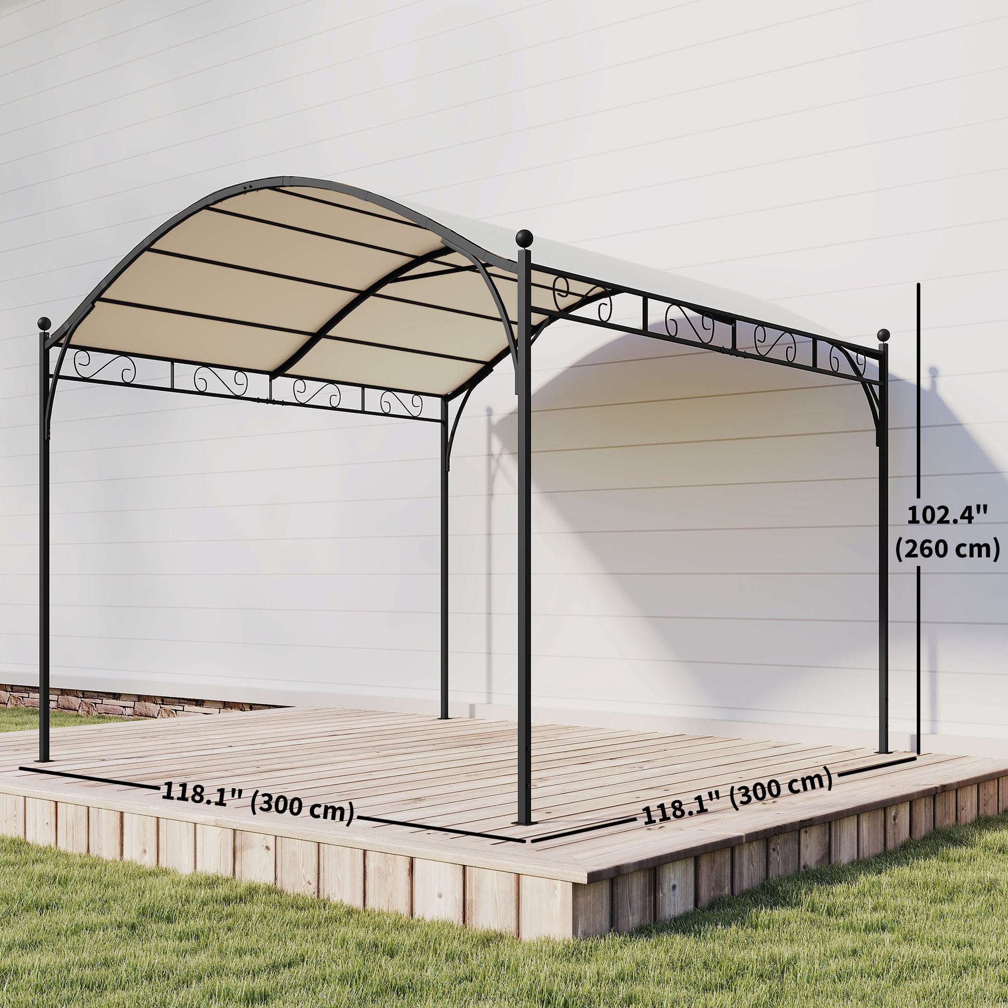 10' x 10' Outdoor Pergola with UV30+ Canopy Galvanized Steel Frame Sun Shade with Arched Top, Cream White