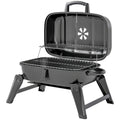 Charcoal BBQ Grill, Foldable Barbecue Grill with Warming Rack, Adjustable Vent, Thermometer, Handles, Black