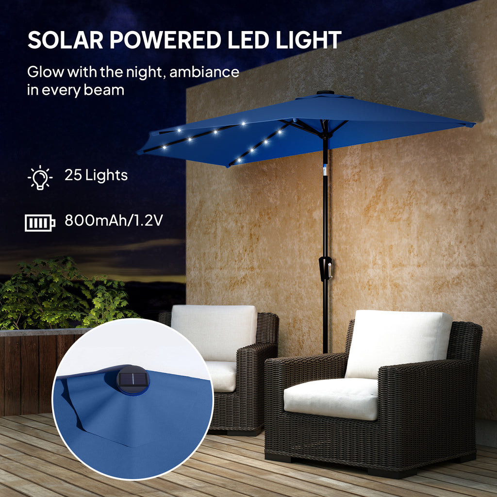 Half Outdoor Patio Umbrella with Solar LED Lights Half Umbrella with Crank 105.1" x 53.5" Navy Blue
