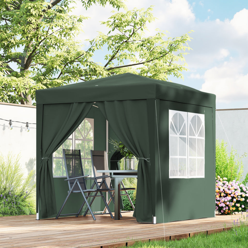 6.6'x6.6' Pop Up Canopy Tent with Sidewalls, Instant Sun Shelter Camping Gazebo with Carry Bag, Dark Green
