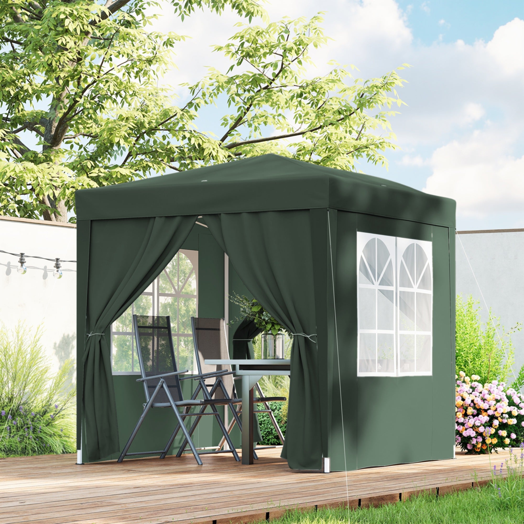6.6'x6.6' Pop Up Canopy Tent with Sidewalls, Instant Sun Shelter Camping Gazebo with Carry Bag, Dark Green