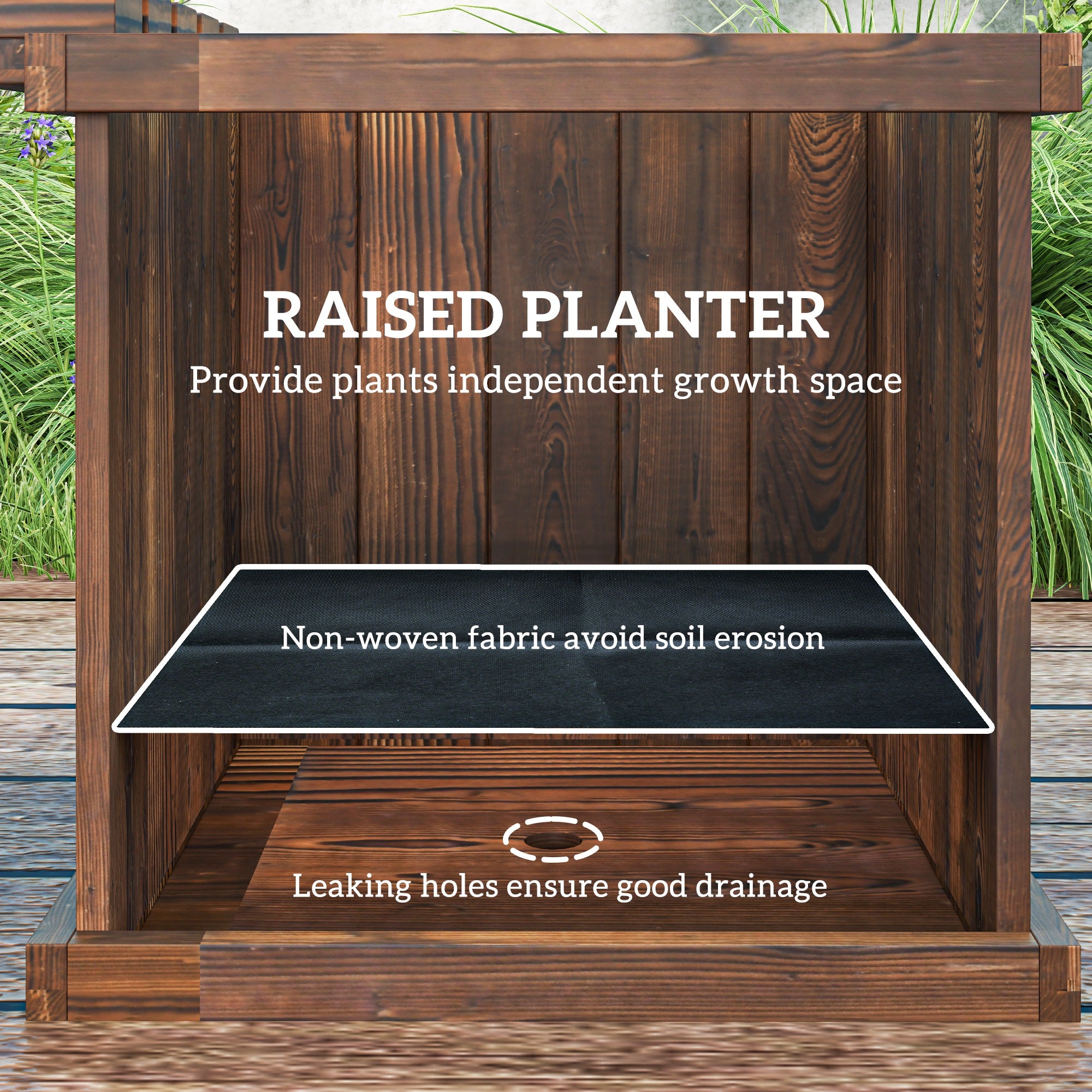 Garden Planter with Raised Garden Bed Bench for Patio Park, 69.25" x 15" x 15.75", Carbonized