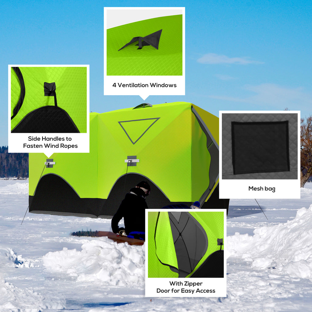 5-8 Person Insulated Ice Fishing Tent Shelter with Ventilation Windows and Carry Bag, for -22â„‰, Green