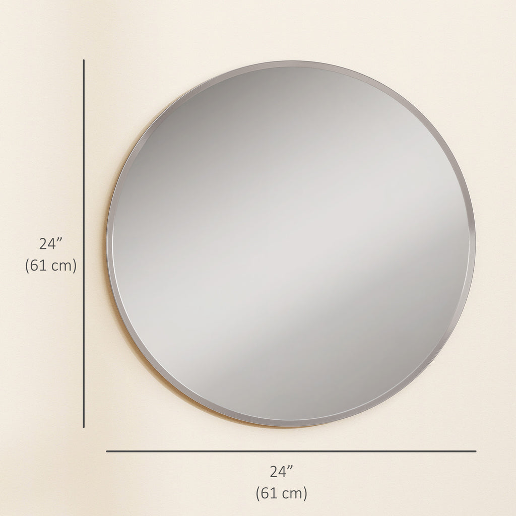24" Decorative Wall Mirror for Bedroom Living Room, Modern Round Bathroom Mirror for Home Decor, Silver