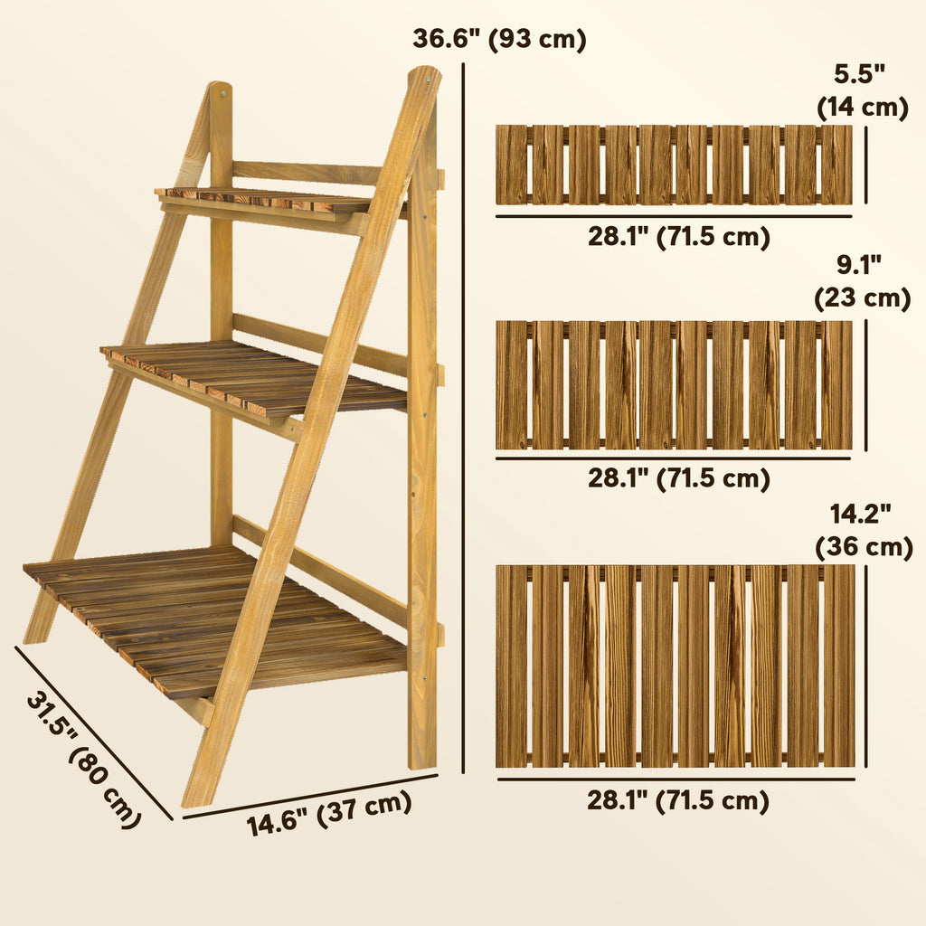 Outdoor Plant Stand, Foldable 3-Tier Wooden Plant Shelf