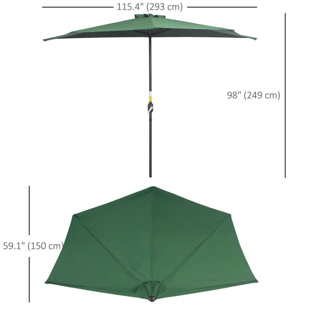 9.8ft Half Umbrella Semi Round Patio Parasol with Crank Handle, Top Vent for Garden, Balcony- NO BASE INCLUDED, Green