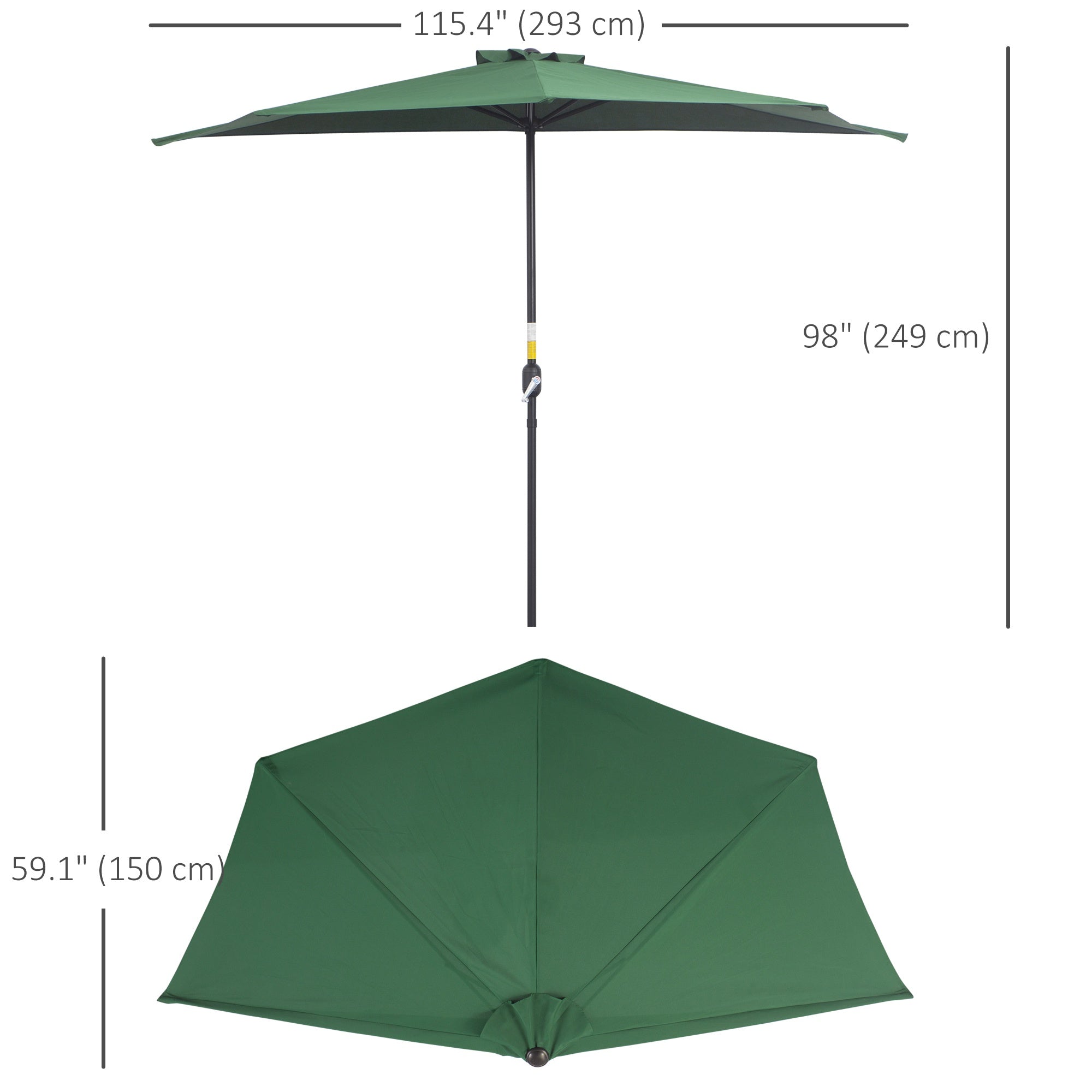 9.8ft Half Umbrella Semi Round Patio Parasol with Crank Handle, Top Vent for Garden, Balcony- NO BASE INCLUDED, Green