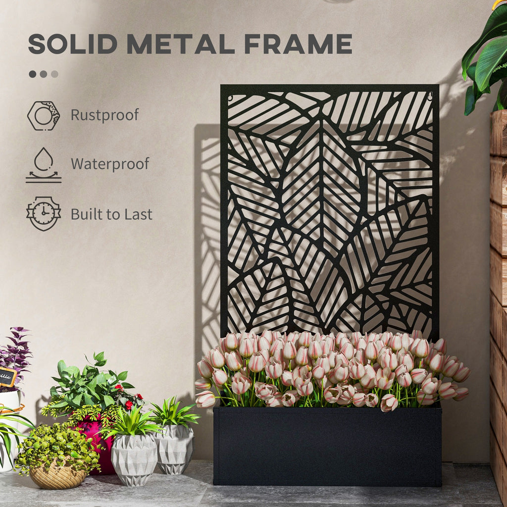 Metal Outdoor Raised Garden Bed with Privacy Screen, Privacy Panel and Planter Box, Wall-Mounted or Freestanding, Black