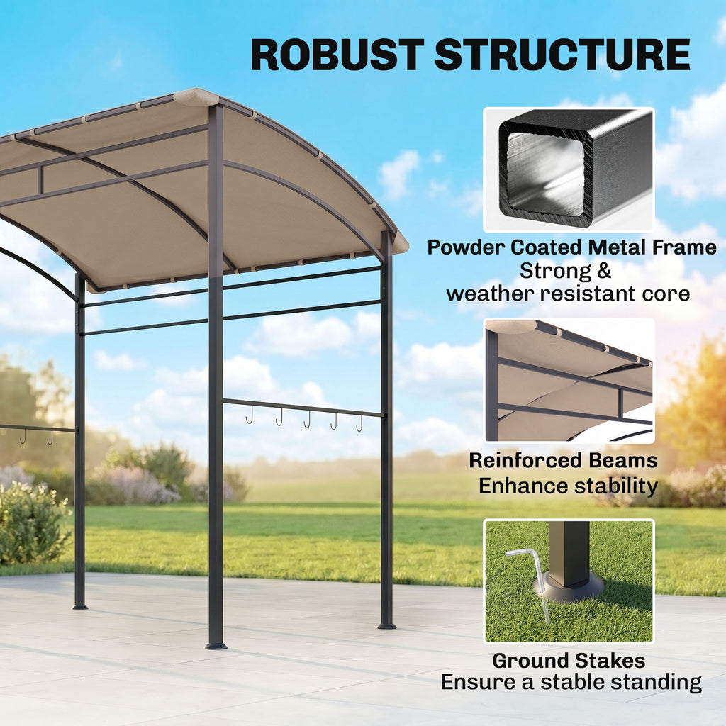 7' x 5' BBQ Grill Gazebo Tent, Garden Grill Canopy with Steel Frame and Hooks, Outdoor Sun Shade, Khaki