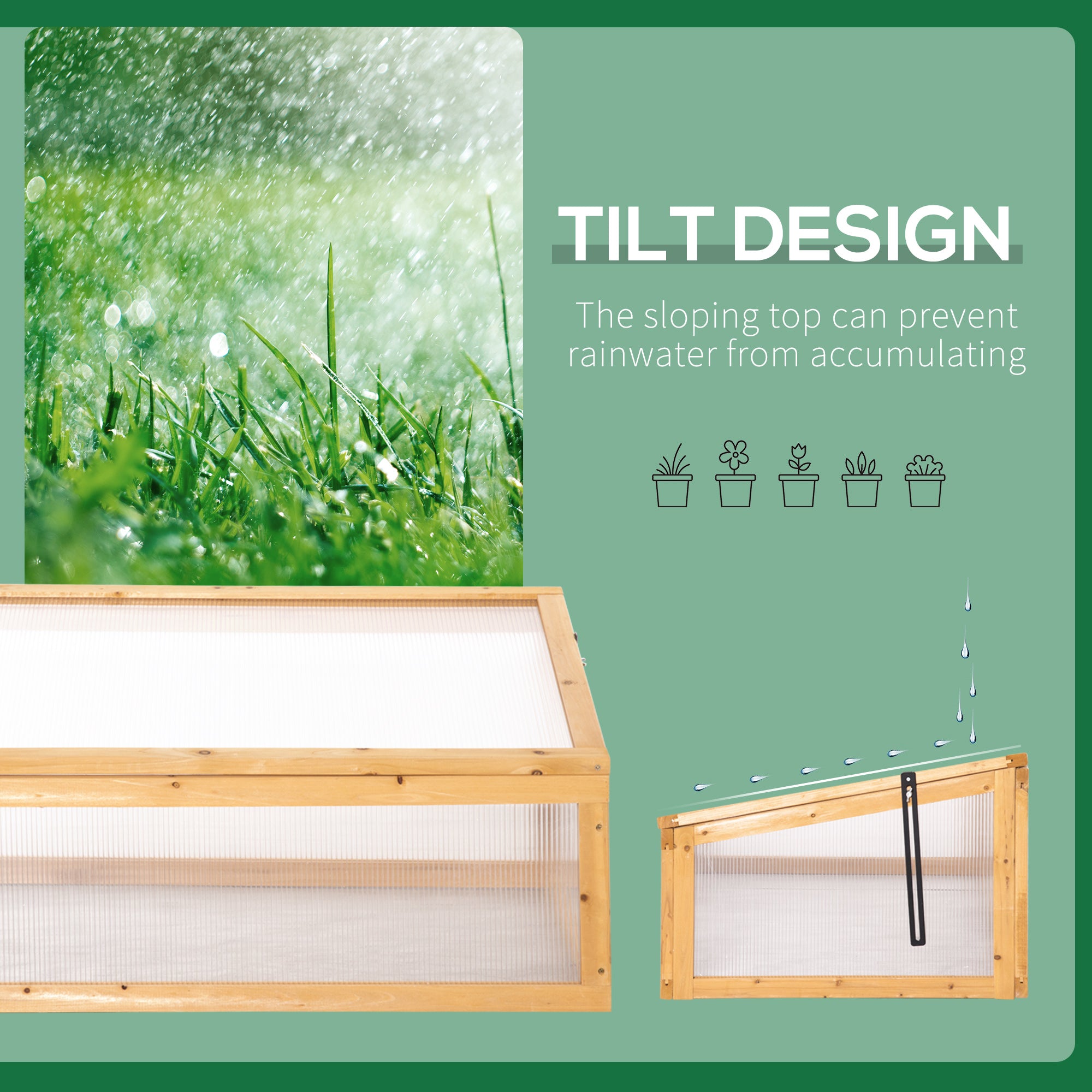 Wooden Cold Frame Greenhouse Garden Portable Raised Planter with Openable Top for Indoor, Outdoor, Flowers, Vegetables, Plants, 35.5"x23.5"x15.75", Light Brown
