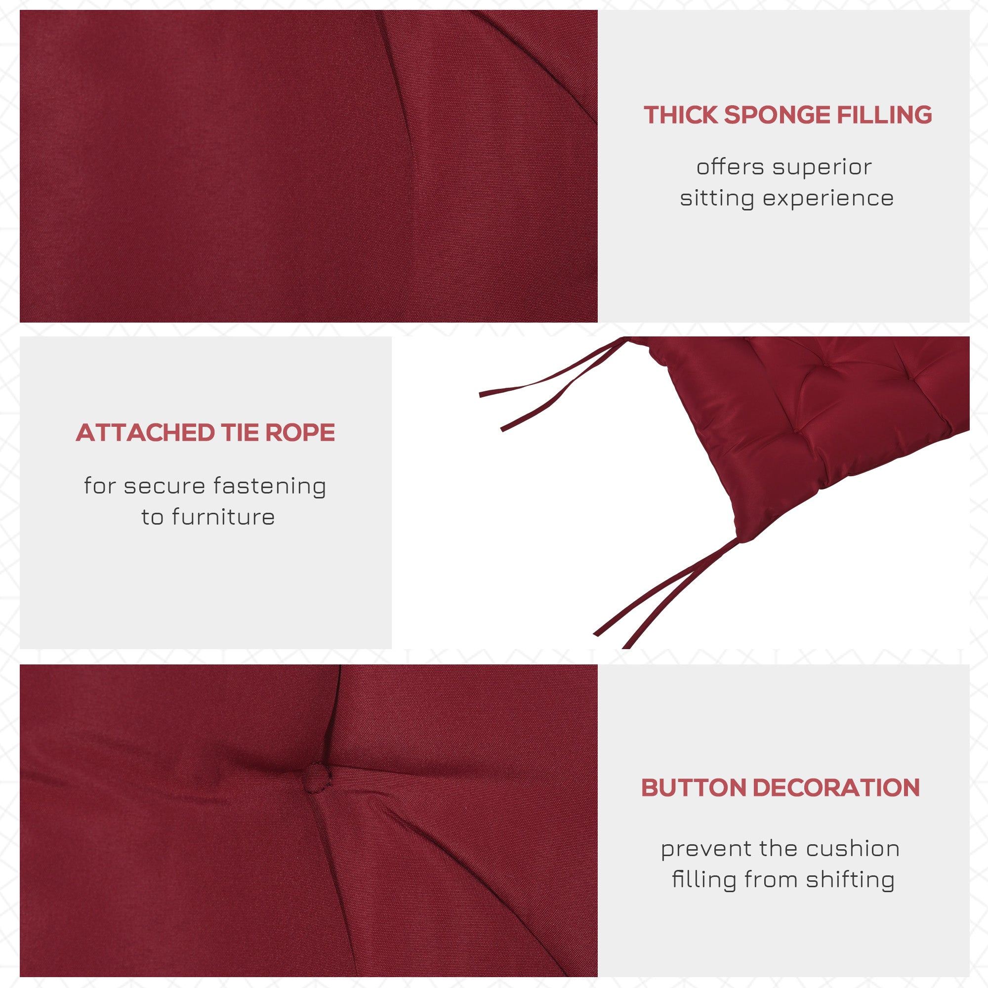 Porch Swing Cushion Garden Bench Cushion with Backrest, Non-Slip 2-seater Soft Pad, Swing Chair Mat Replacement for Indoor and Outdoor, 39.4" x 38.6", Wine Red