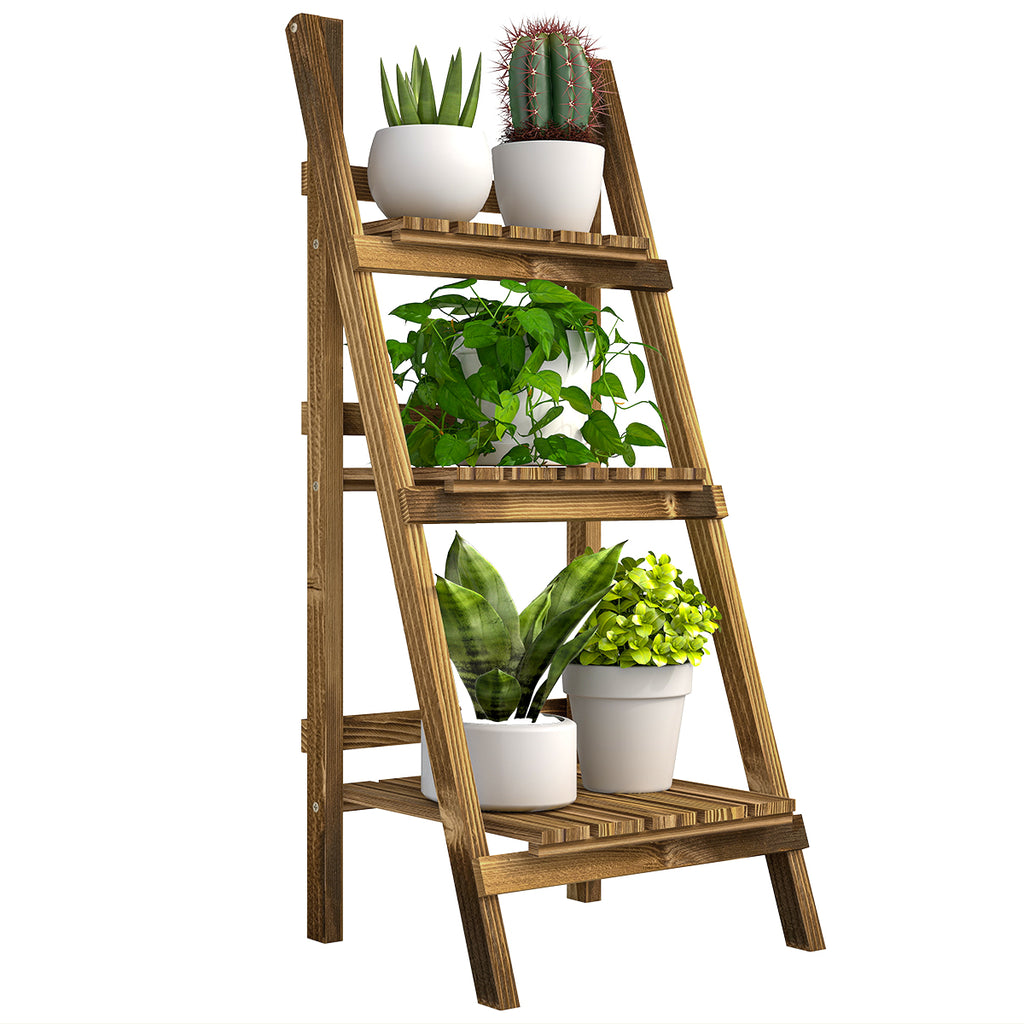 Outdoor Plant Stand, Foldable Flower Stand 3-Tier Wooden Plant Shelf for Garden Indoor Outdoor, 16" x 15" x 37"