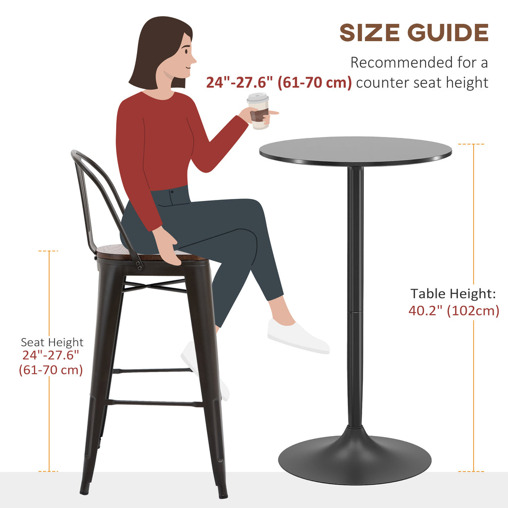 High Top Bar Table, Modern Round Dining Table with Painted Top and Steel Base, Bistro Table for 2 People, Black