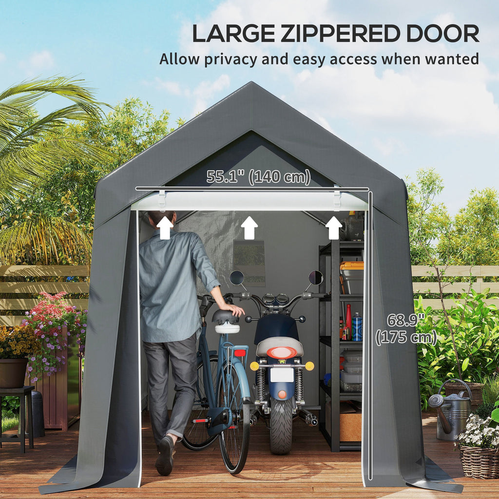 7' x 12' Outdoor Storage Shed Portable Garage with Roll-up Door for Motorcycle, Bike, Garden Tools, Dark Grey