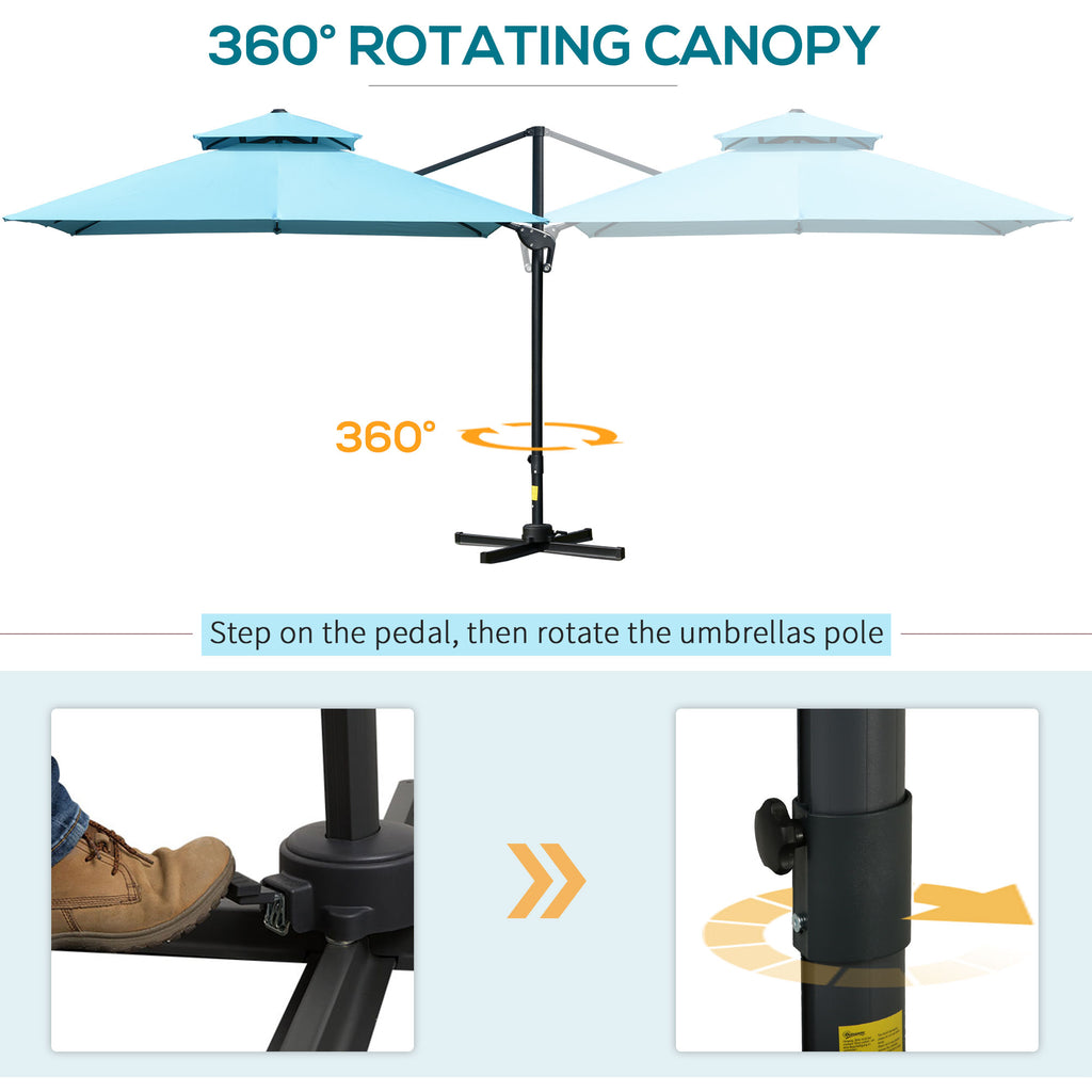 10' x 10' Cantilever Patio Umbrella, Double Top Square Offset Umbrella with 360Â° Rotation, 5 Adjustable Tilt Angles, Umbrella Cover, Aluminum Pole and Ribs, Light Blue