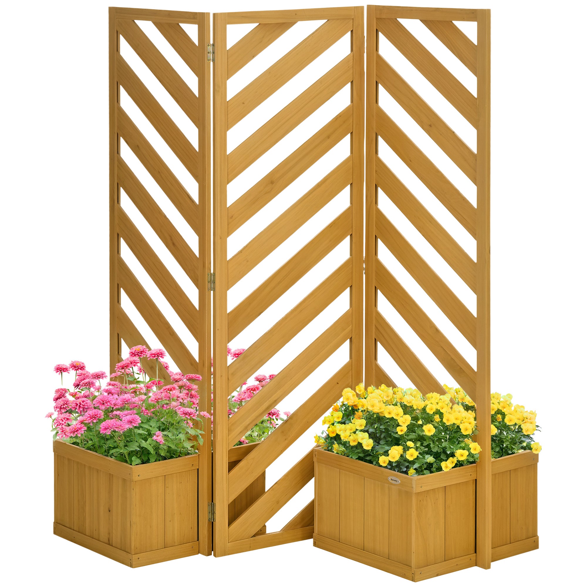 Backyard Privacy Screen - Folding 65" with Planters for Patio, Deck, and Backyard, Brown