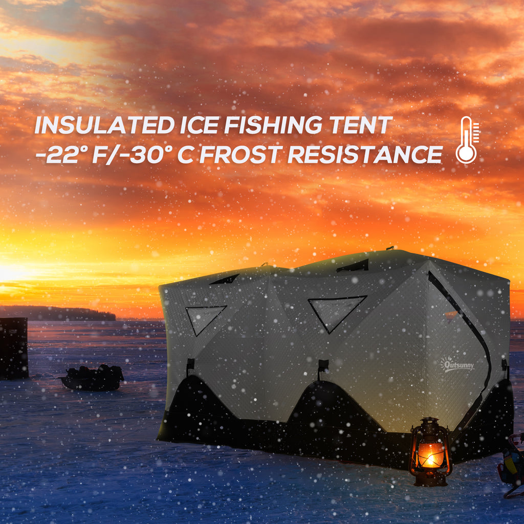 8-Person Insulated Ice Fishing Tent Shelter with Ventilation Windows and Carry Bag, for -22â„‰, Grey