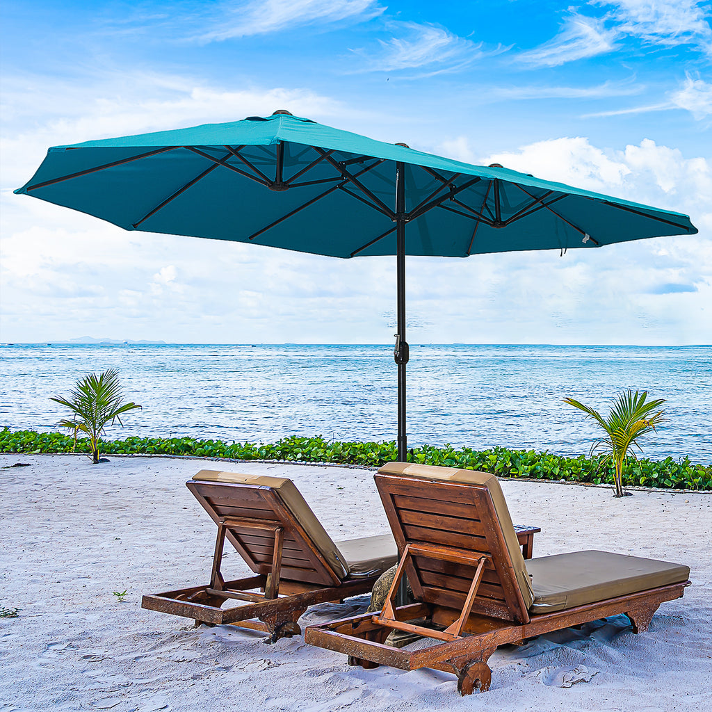 15ft Double-sided Patio Umbrella with Twin Canopy, Extra Large Outdoor Parasol with Crank for Pool, Deck, Market, Sky Blue