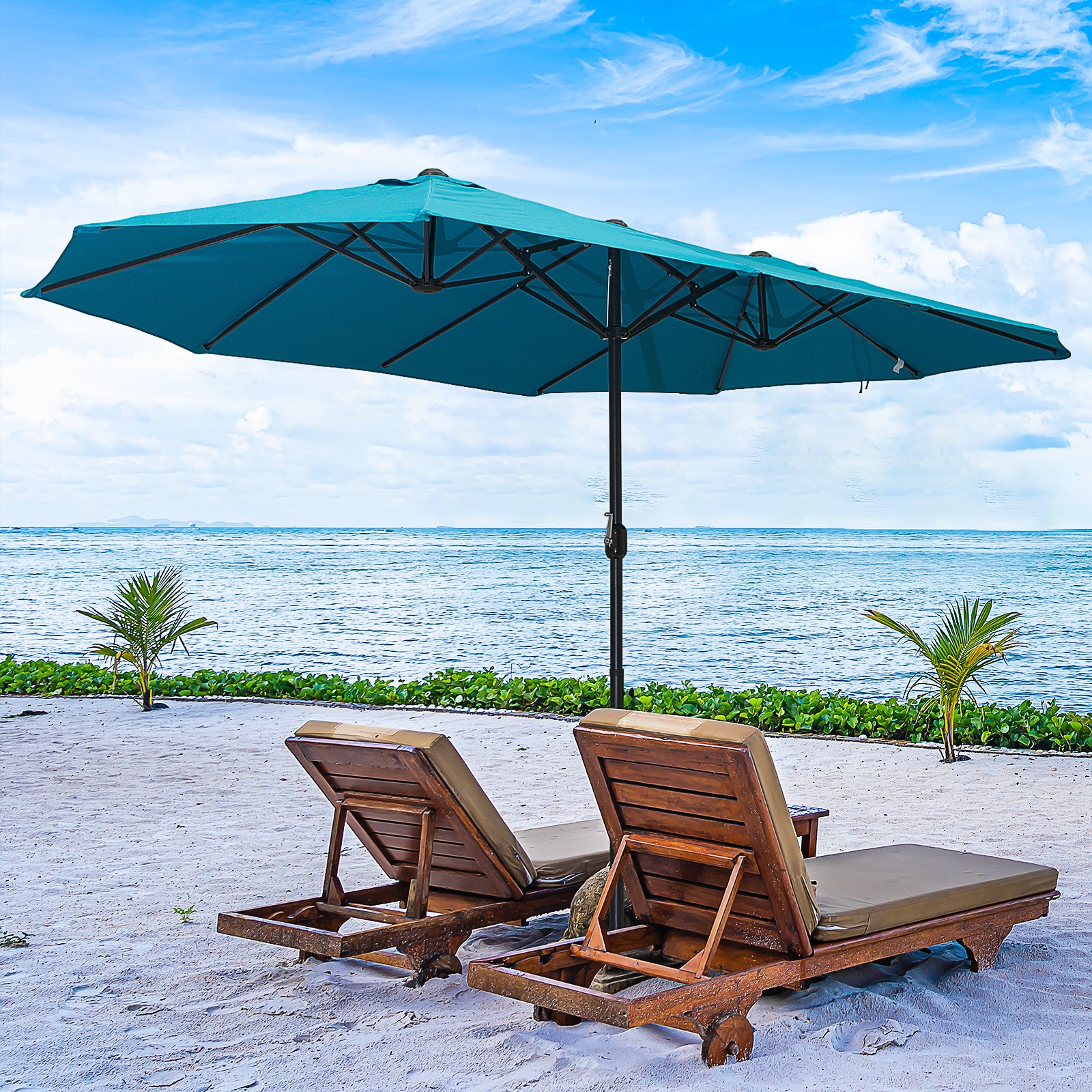 15ft Double-sided Patio Umbrella with Twin Canopy, Extra Large Outdoor Parasol with Crank for Pool, Deck, Market, Sky Blue