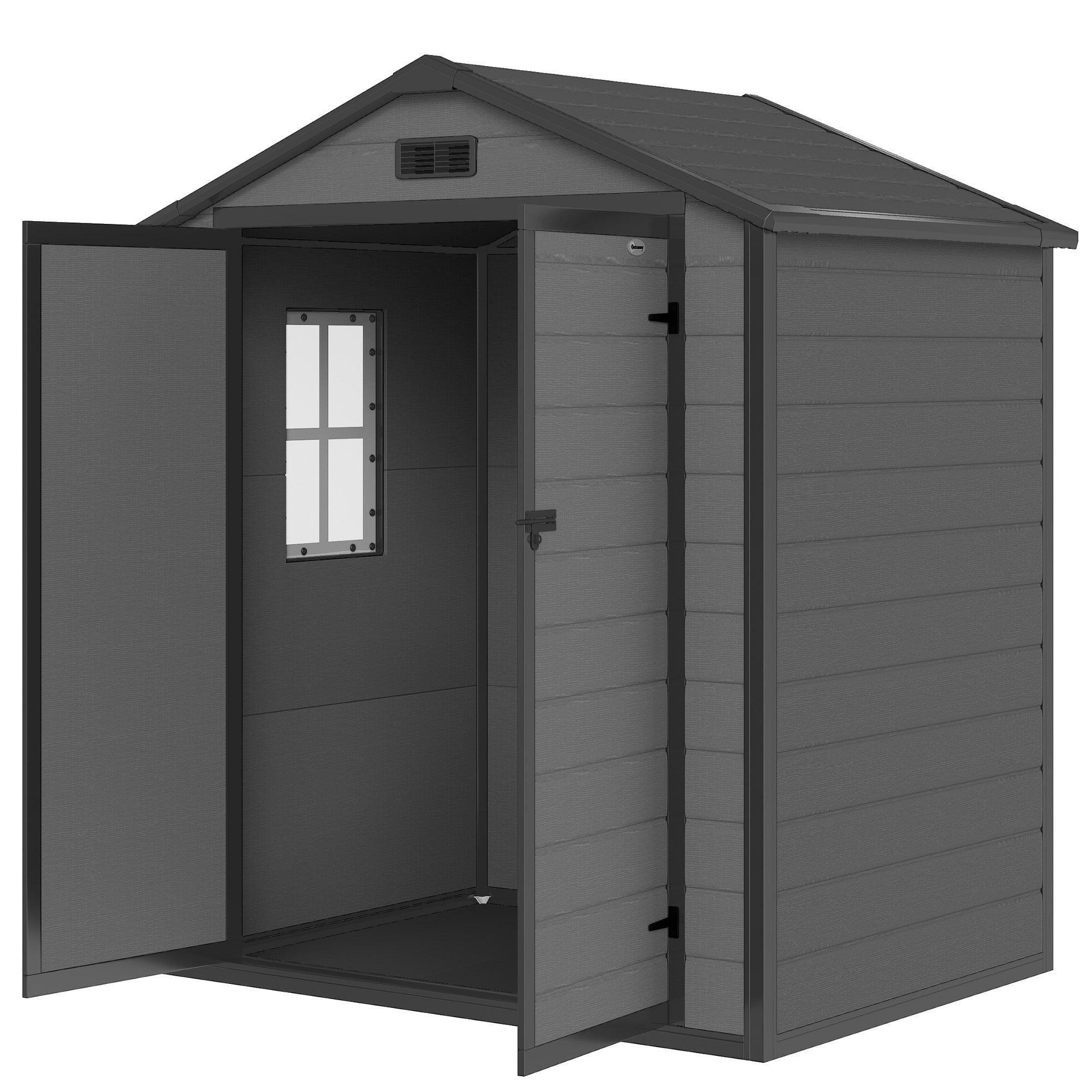 6x4.5FT Plastic Shed, Lockable Garden Tool Storage House with Double Doors and Vent, Grey
