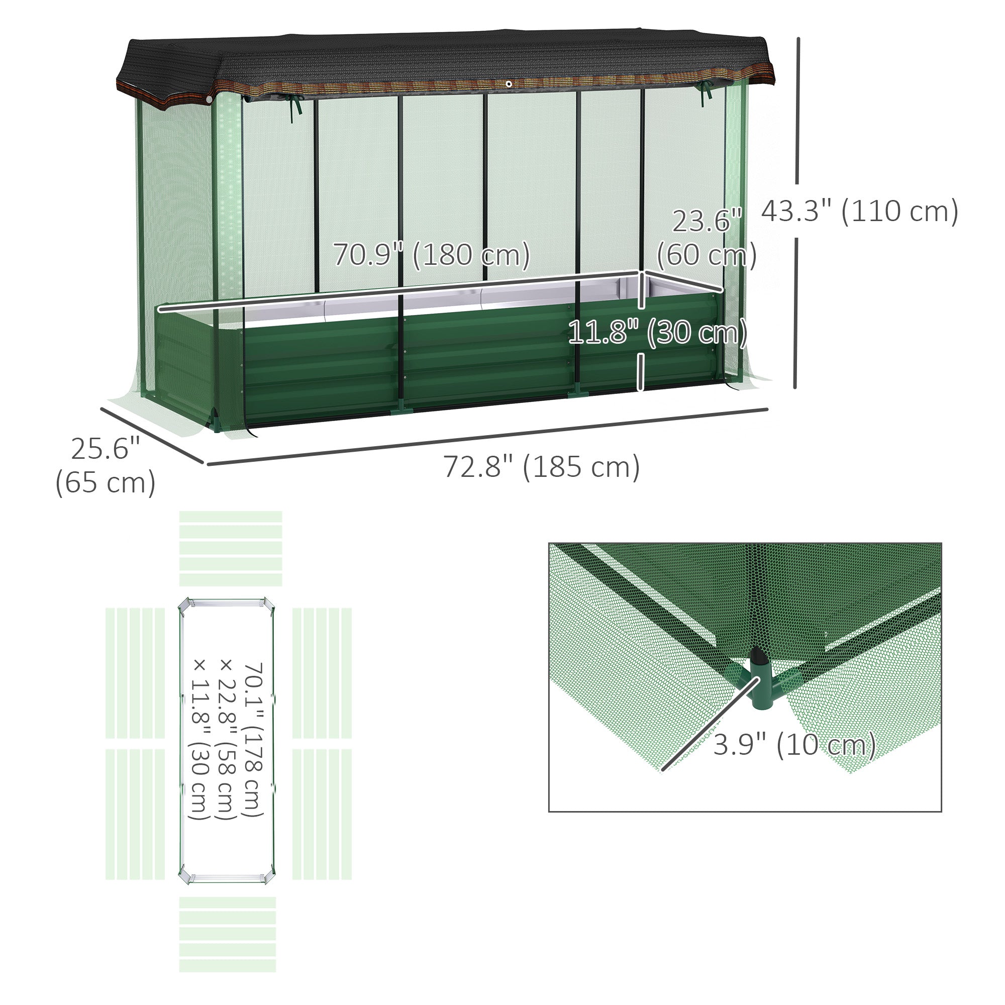 Galvanized Steel Planter Box with Crop Cage and Shade Cloth, Raised Garden Bed for Flowers, Vegs and Herbs