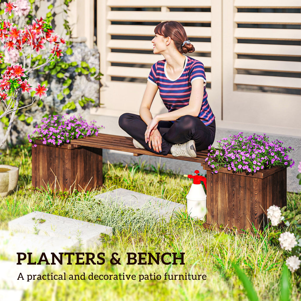 Garden Planter with Raised Garden Bed Bench for Patio Park, 69.25" x 15" x 15.75", Carbonized
