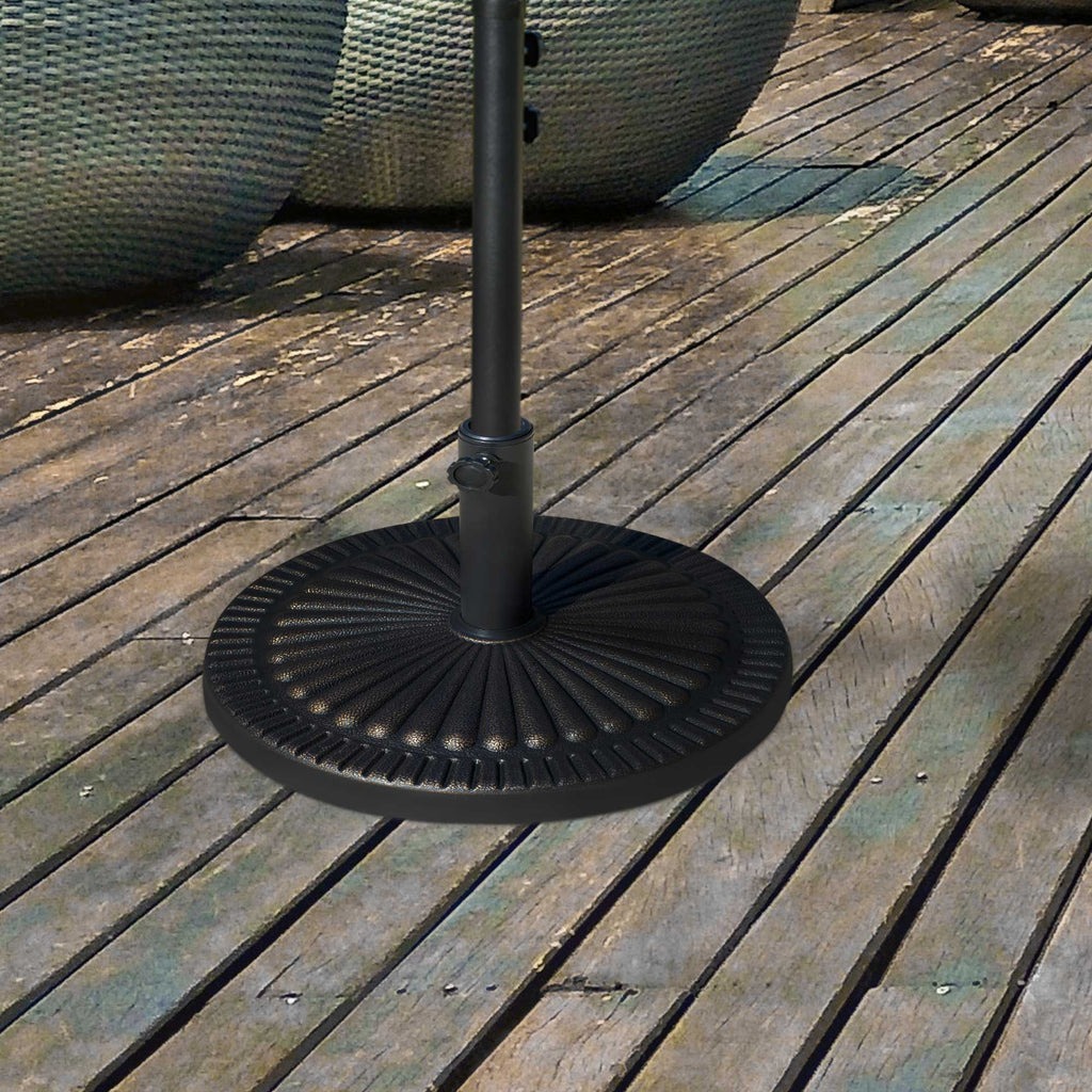 Round Umbrella Base Î¦19.1", 31.5 lbs Resin Stand with Decorative Design for Poles 1.5"/1.9", Bronze