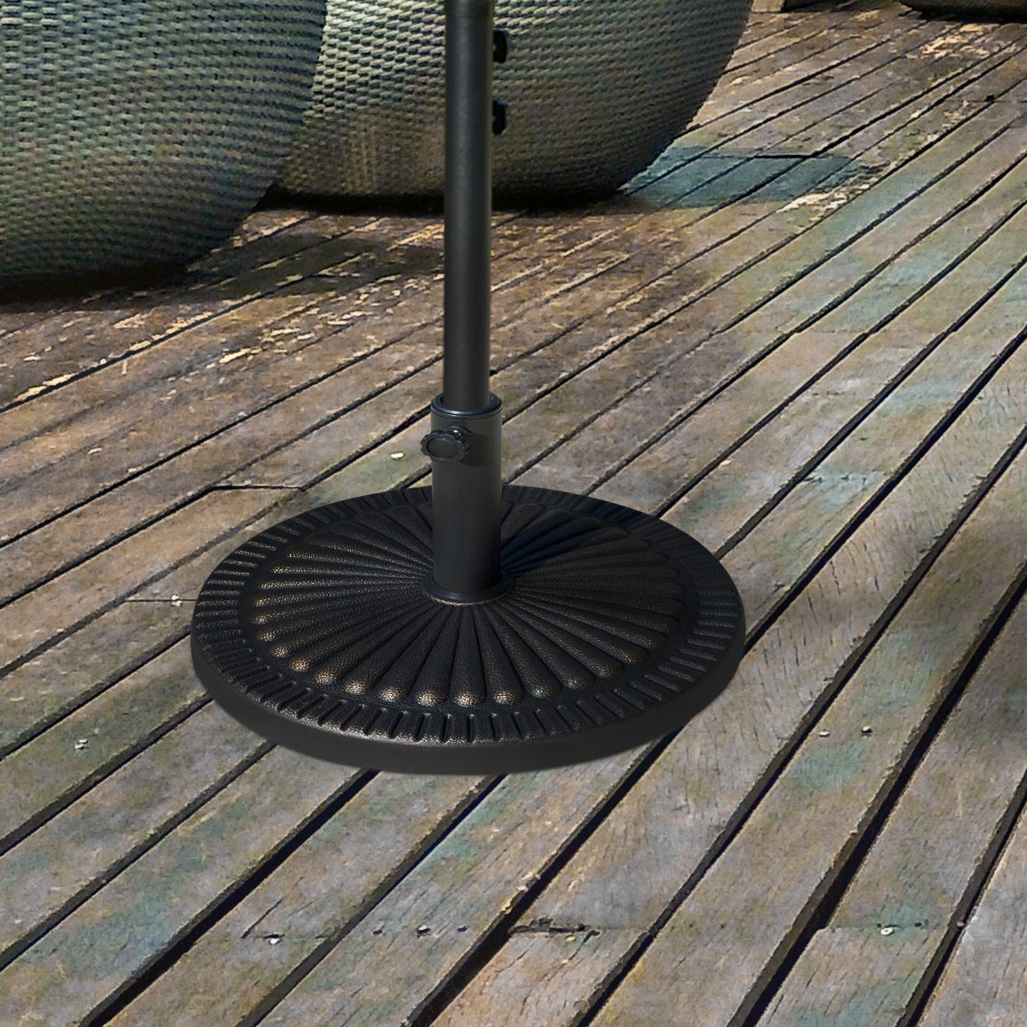 Round Umbrella Base Î¦19.1", 31.5 lbs Resin Stand with Decorative Design for Poles 1.5"/1.9", Bronze
