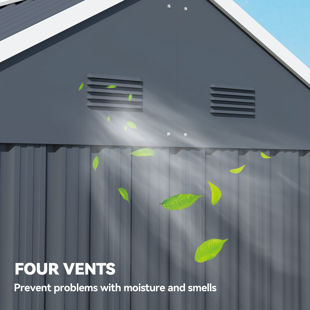 7' x 5.5' Metal Garden Storage Shed, Outdoor Tool Storage House with Lockable Door, Vents, Sloped Roof, Dark Grey