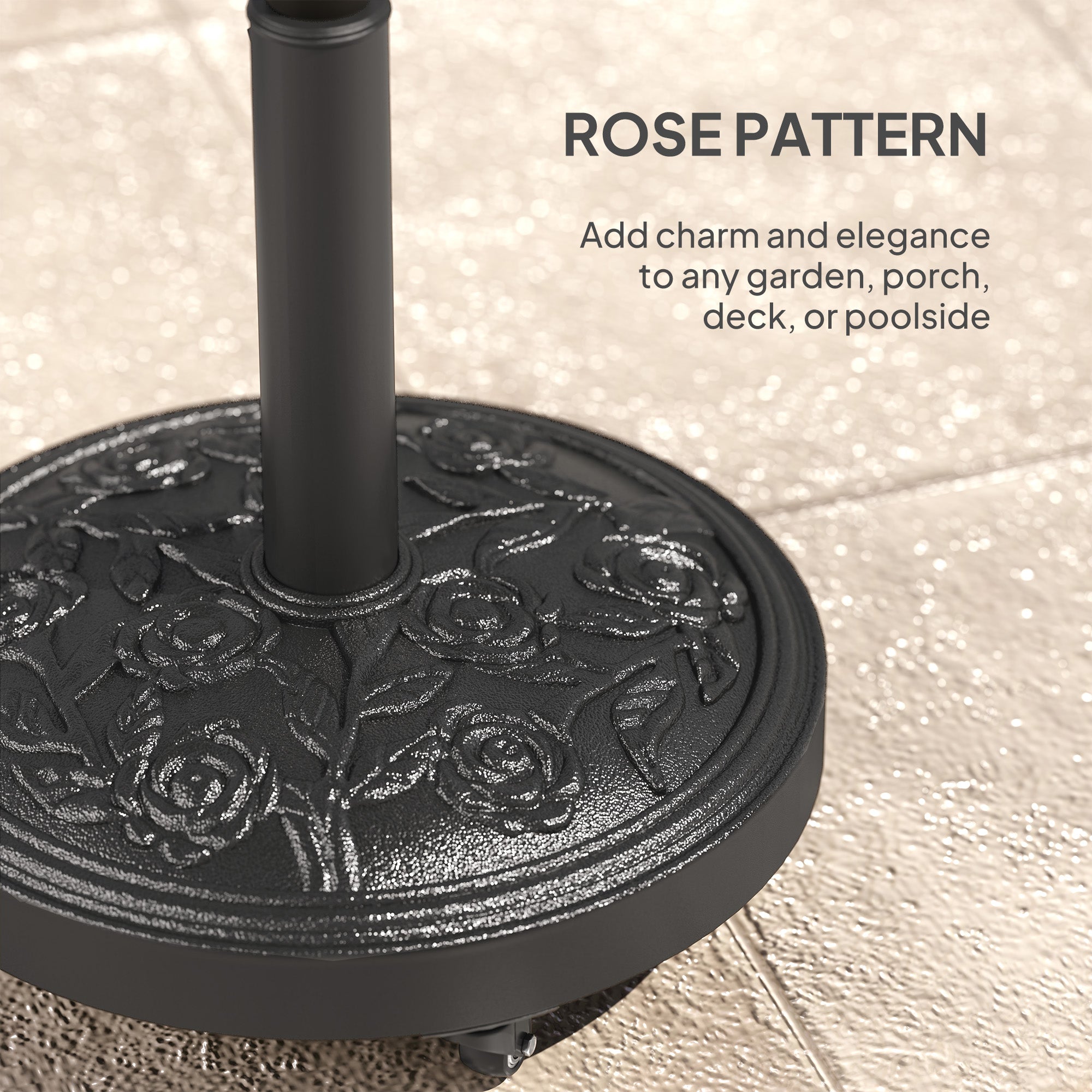 46 lbs Resin Round Patio Umbrella Base, Umbrella Stand with Wheels, Outdoor Umbrella Stand, Black