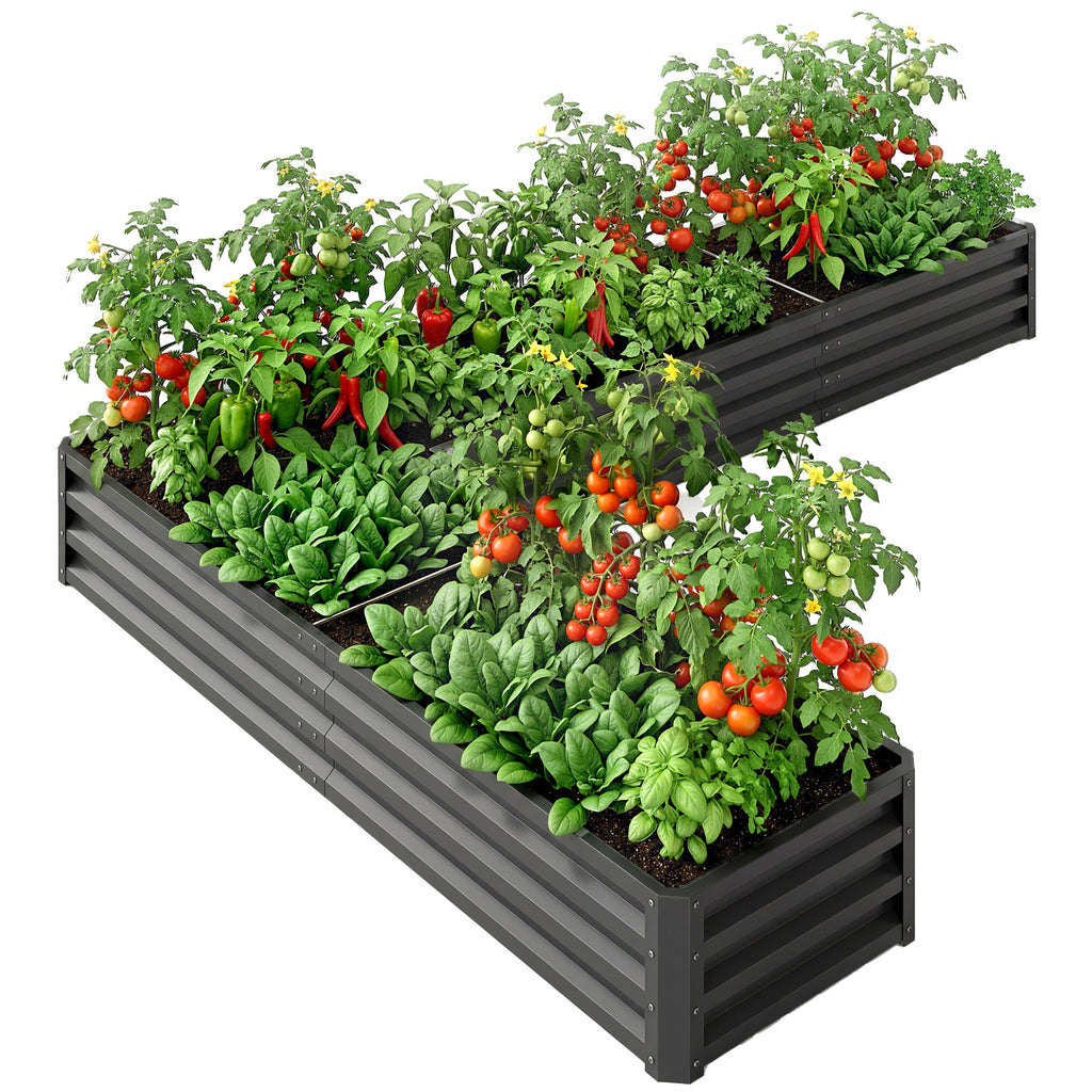 L-Shaped Raised Garden Bed, 82" x 109" x 12" Galvanized Steel Planter Box with Multi-reinforced Rods for Vegetables, Flowers and Herbs, Dark Grey