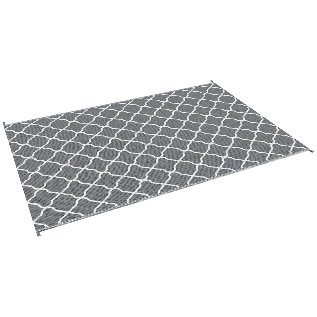 Waterproof  Outdoor Rug, 6' x 9' RV Rug Reversible Mat for Backyard, Deck, Picnic, Beach, Camping, Grey & White Net