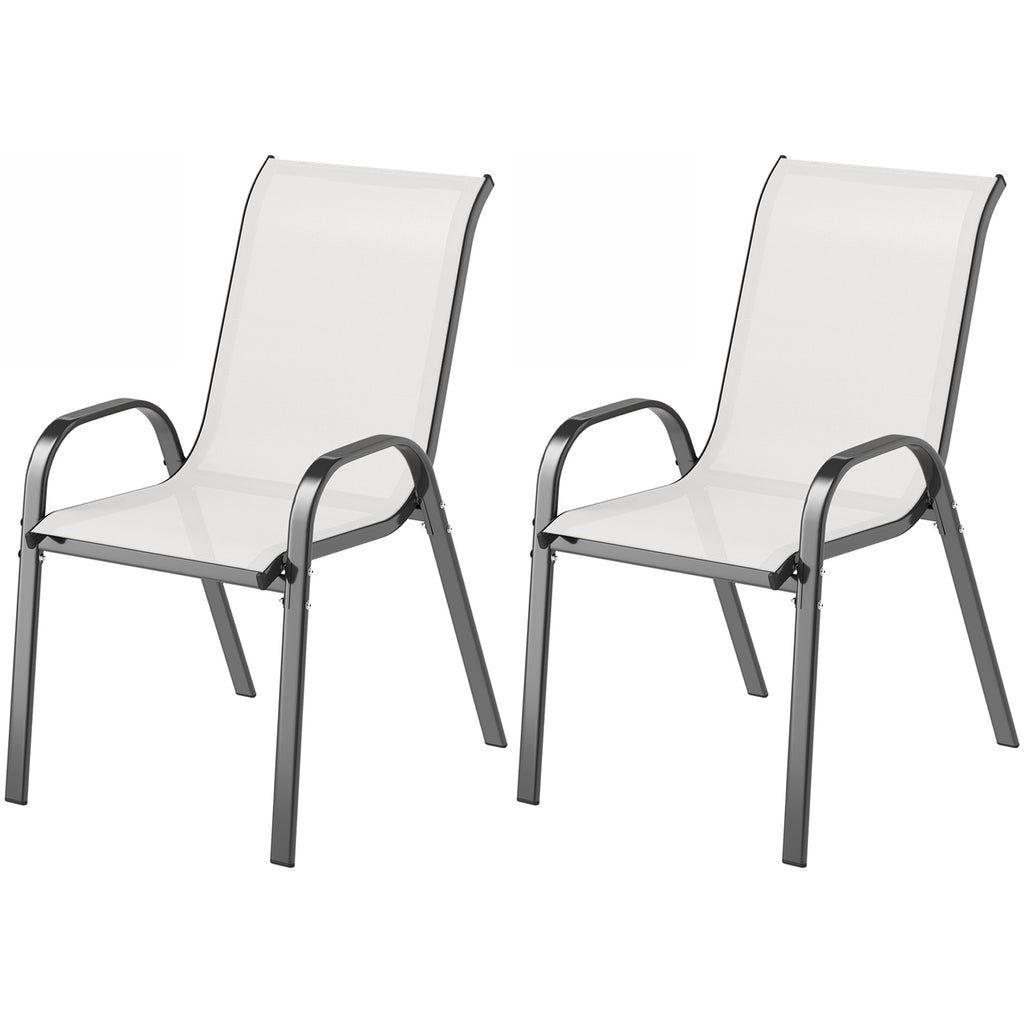 Set of 2 Outdoor Dining Chairs, Stackable Lawn Chairs with High Back, Breathable Mesh Seat for Garden Porch, Light Grey