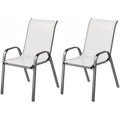 Set of 2 Outdoor Dining Chairs, Stackable Lawn Chairs with High Back, Breathable Mesh Seat for Garden Porch, Light Grey