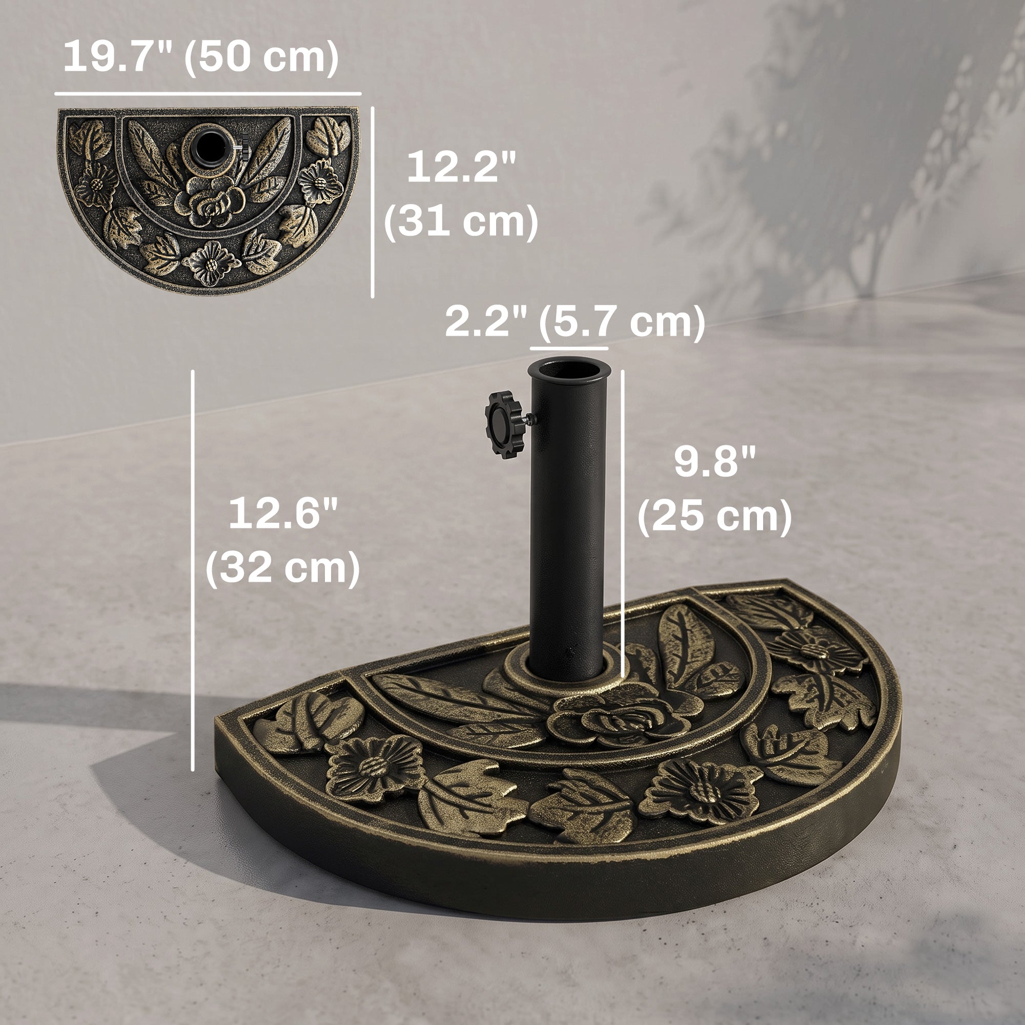 20 lbs Resin Half Round Patio Umbrella Base 20" Outdoor Decorative Parasol Stand Holder For Î¦1.5", Î¦1.9" Pole, Bronze