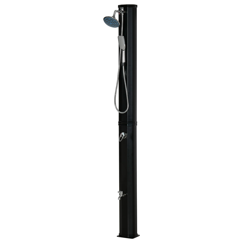 7ft Outdoor Solar Heated Shower with 360 Rotating Shower Head, Foot Shower Faucet, Temperature and Pressure Adjustable