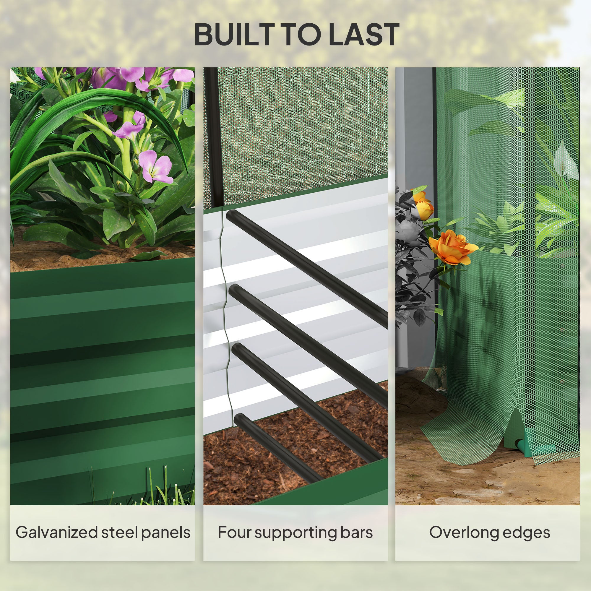 Galvanized Steel Planter Box with Crop Cage and Shade Cloth, Raised Garden Bed for Flowers, Vegs and Herbs