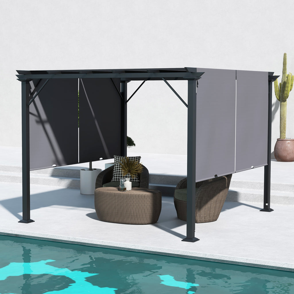 10' x 10' Retractable Pergola Canopy for Backyard, Grey