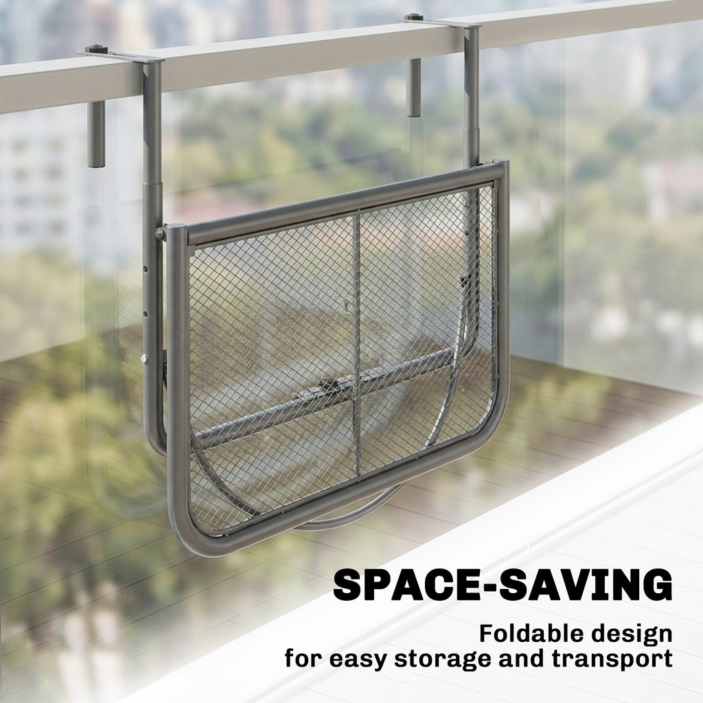 Adjustable Balcony Hanging Railing Table, Metal Mounting Mini Wall Desk Storage Rack, Outdoor Flower Stand Serving Table Rectangle, Grey
