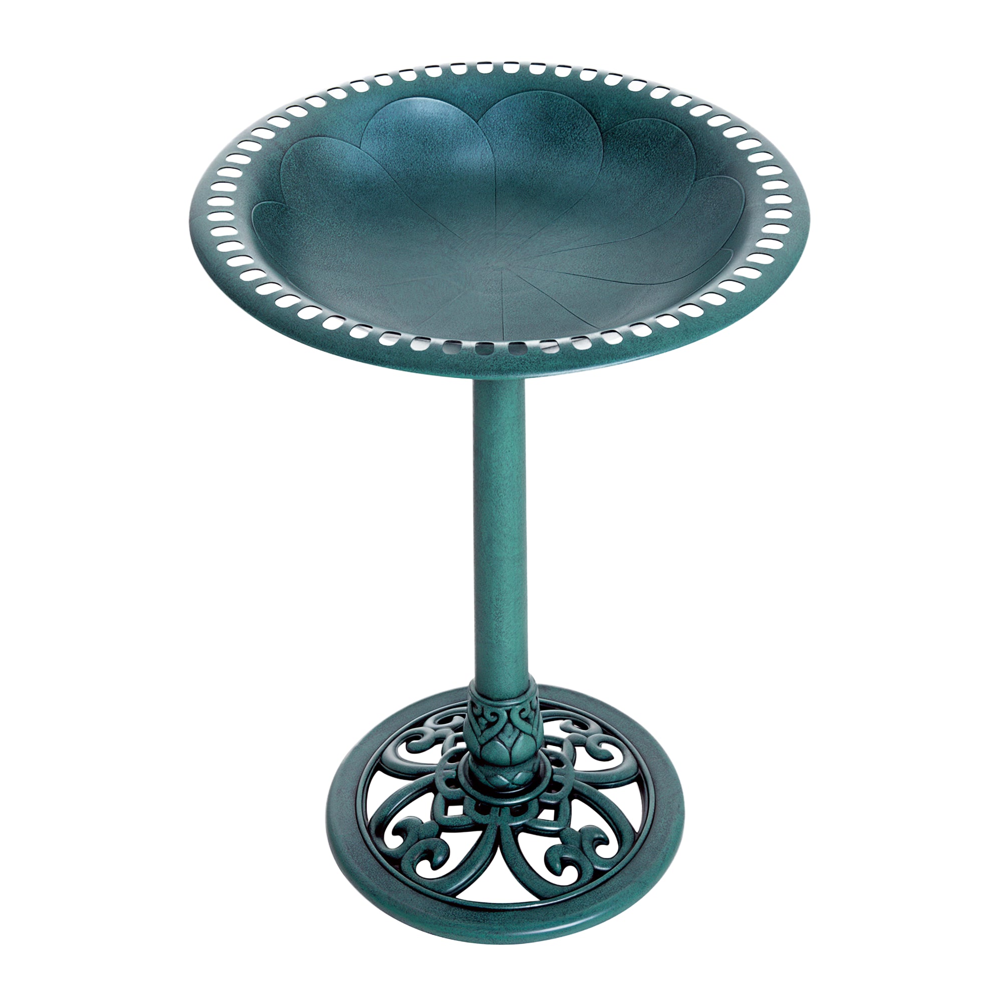 27'' Bird Bath Outdoor Resin Decor with Fleur De Lis Pattern, Time-Worn Finish