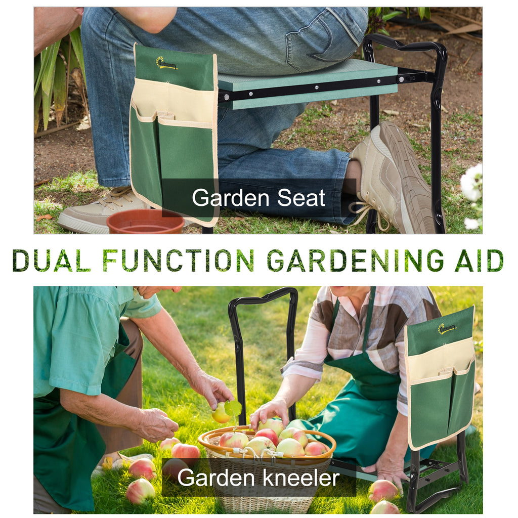Garden Kneeler and Seat, Foldable Gardening Stool Bench with Thick EVA Foam Kneeling Pad and Large Tool Pouch, Green