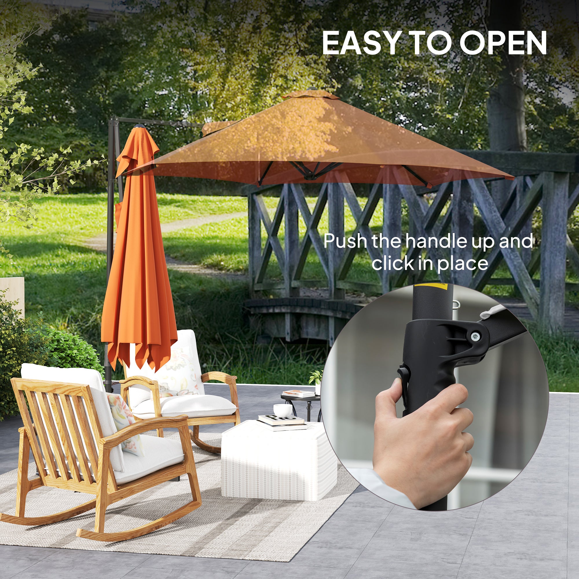 8.5FT Offset Patio Umbrella with 360Â° Rotation, Outdoor Cantilever Roma Parasol Hanging Sun Shade Canopy Shelter with Cross Base, Orange